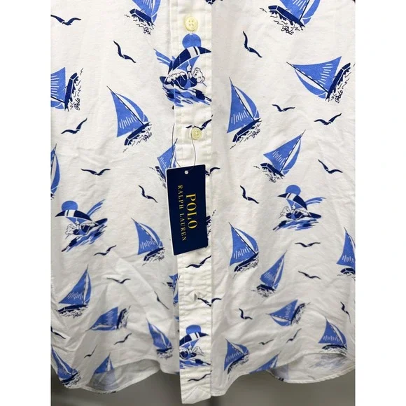 Polo Ralph Lauren Mens Sailboat Polo Bear Print Short Sleeve Shirt White 2TG NWT - Picture 6 of 9